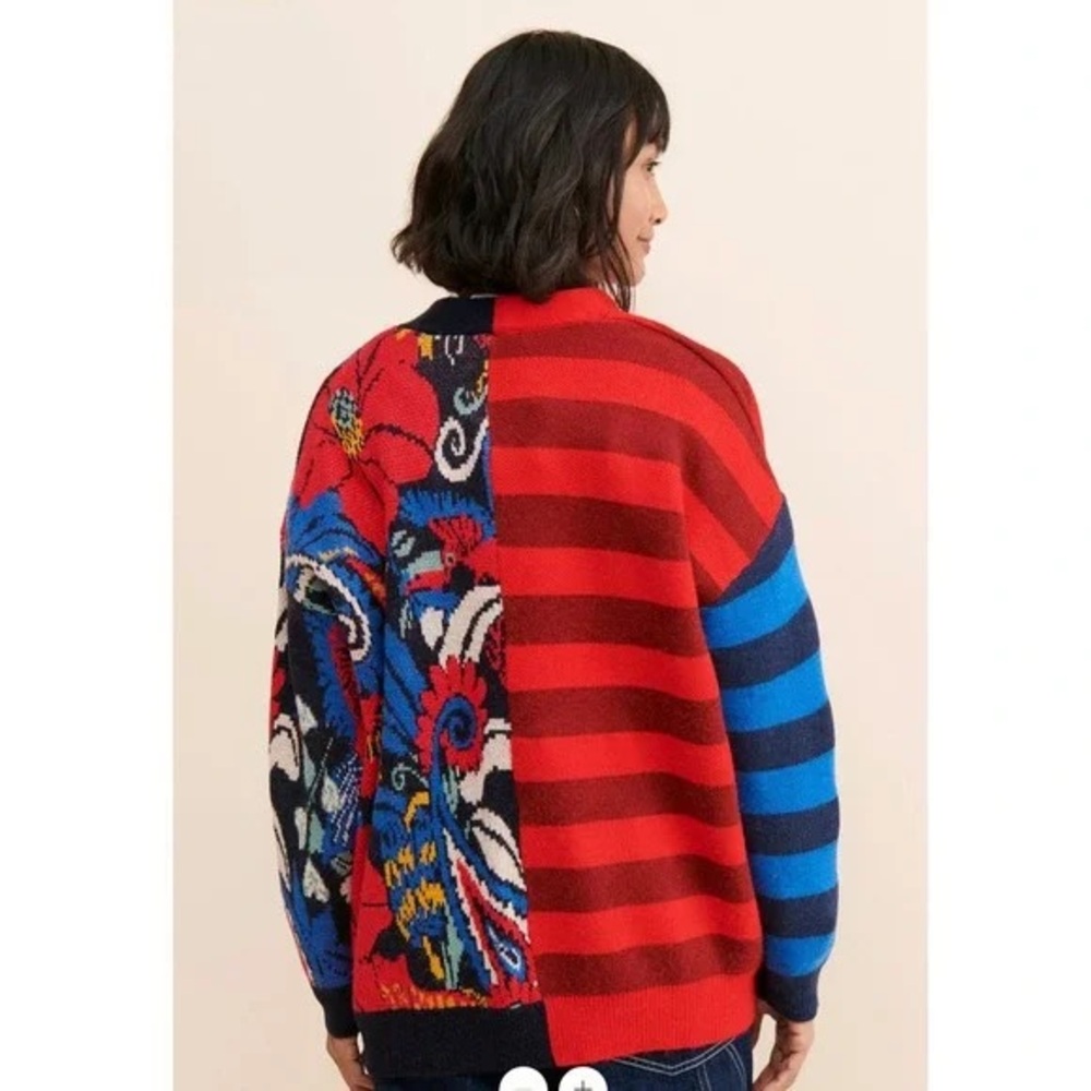 FARM Rio Vintage Forest Striped Floral Patchwork Oversized Knit Cardigan Medium - Picture 2 of 8